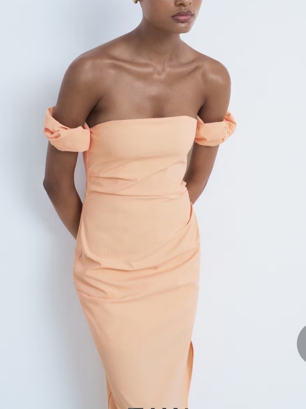 Mango Strapless Peach Off-Shoulder Midi Dress